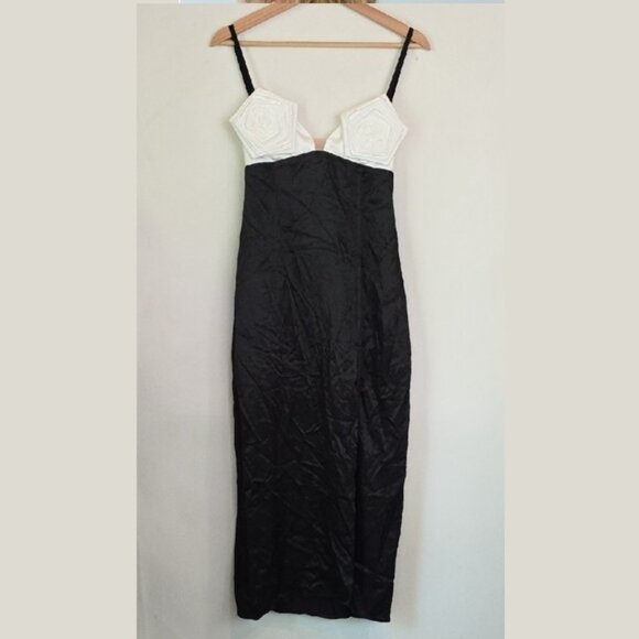 NWT FOR LOVE AND LEMONS RITA ROSETTE BLACK AND WHITE SLIP DRESS SIZE S - Picture 2 of 11